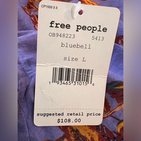 Free People Summer Bluebell Floral Tunic Top/ Dress Flouncy Boho Beach  Sz L - Picture 8 of 9